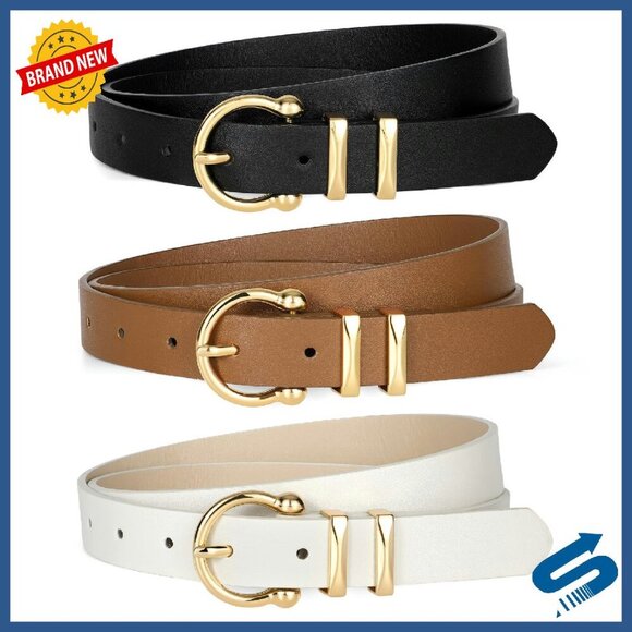 3-Pack Women\'s Leather Belts Gold Buckle Adjustable 39-51in main image 5